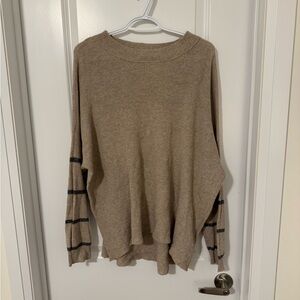 American Eagle Outfitters Tan Crewneck Sweater with Black Accents